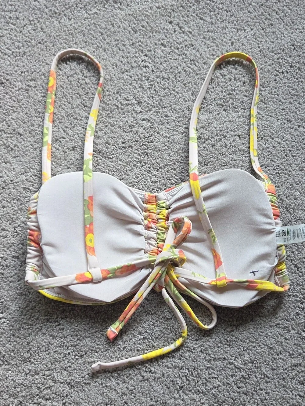 NWOT Aerie Floral Rouched Bandeau Bikini Swim Top, Size Medium Retro Cottagecore